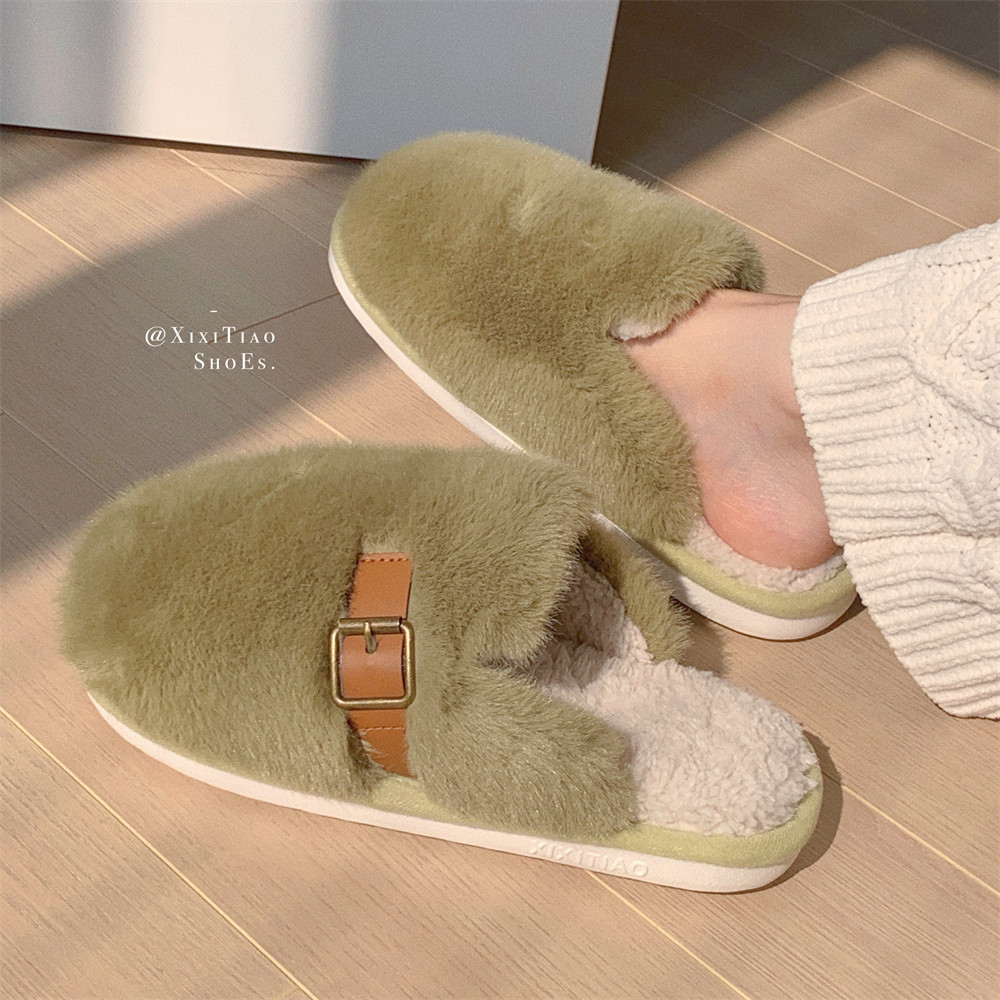 细细条 韩版ins简约复古情侣毛毛鞋男女士冬季休闲居家包头棉拖鞋,居家布艺,居家棉拖/棉鞋,淘宝优惠券,粉丝福利购,淘宝优惠卷