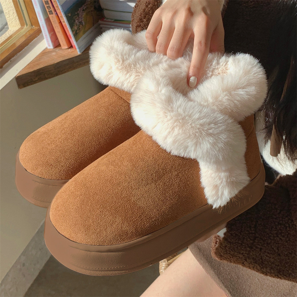 细细条保暖加绒复古外穿棉鞋