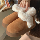 时尚 休闲ins潮韩版 复古撞色棉鞋 细细条 厚底防滑冬季 外穿雪地靴女