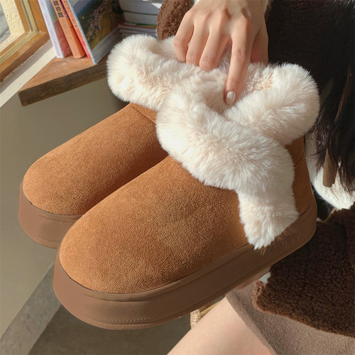 细细条保暖加绒复古外穿棉鞋