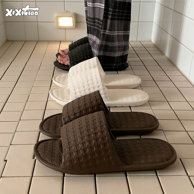 细细条日式简约格纹居家拖鞋