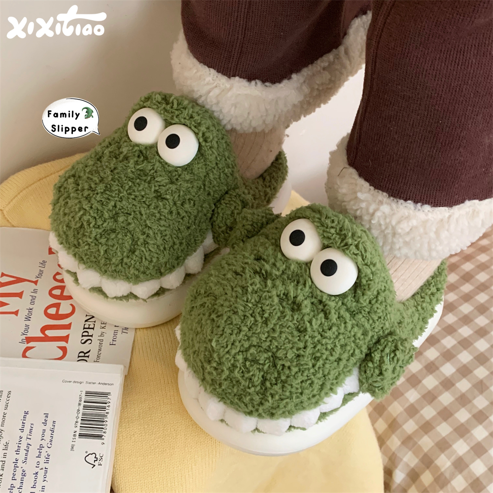 细细条搞怪鳄鱼一家三口棉拖鞋