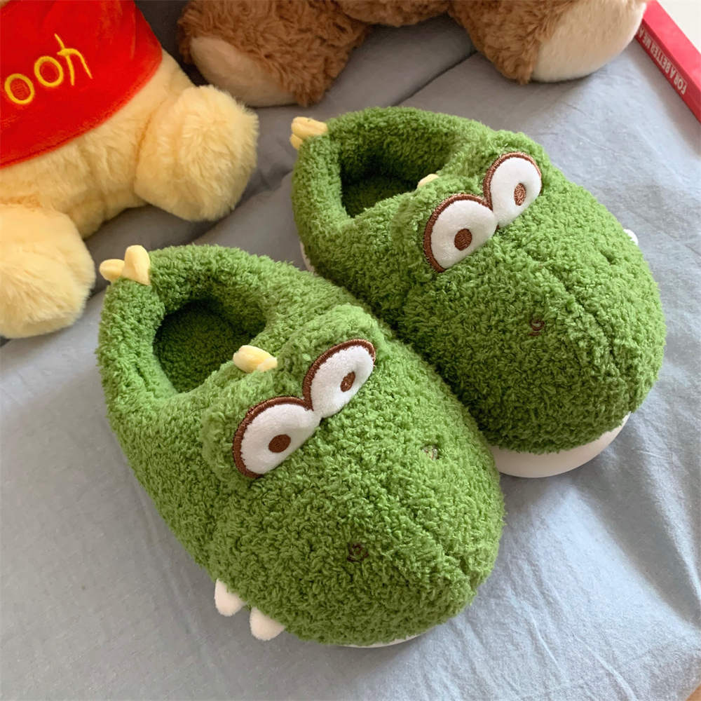 细细条可爱恐龙一家三口棉拖鞋