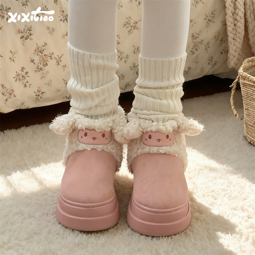细细条外穿可爱卷毛小羊雪地靴
