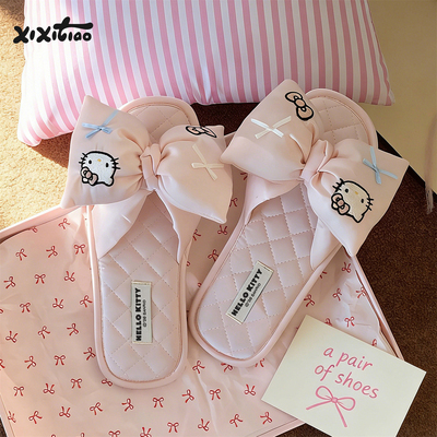 细细条正版HelloKitty缎面拖鞋