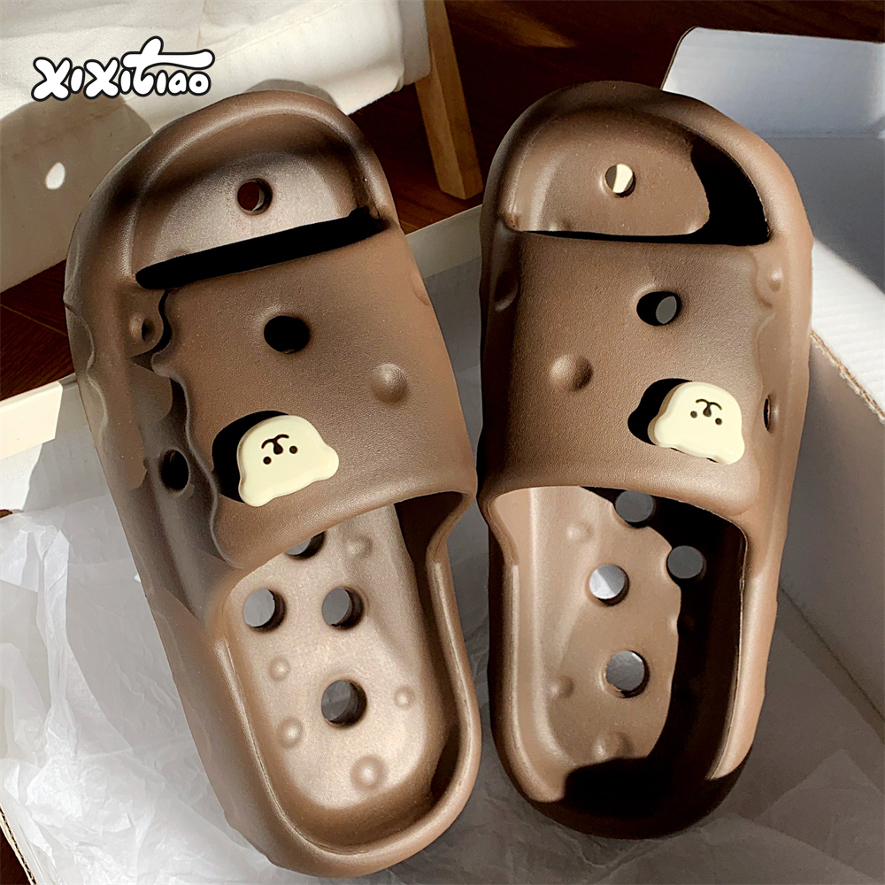 细细条 镂空漏水防臭男女洗澡凉拖夏eva软底居家情侣可爱小熊拖鞋