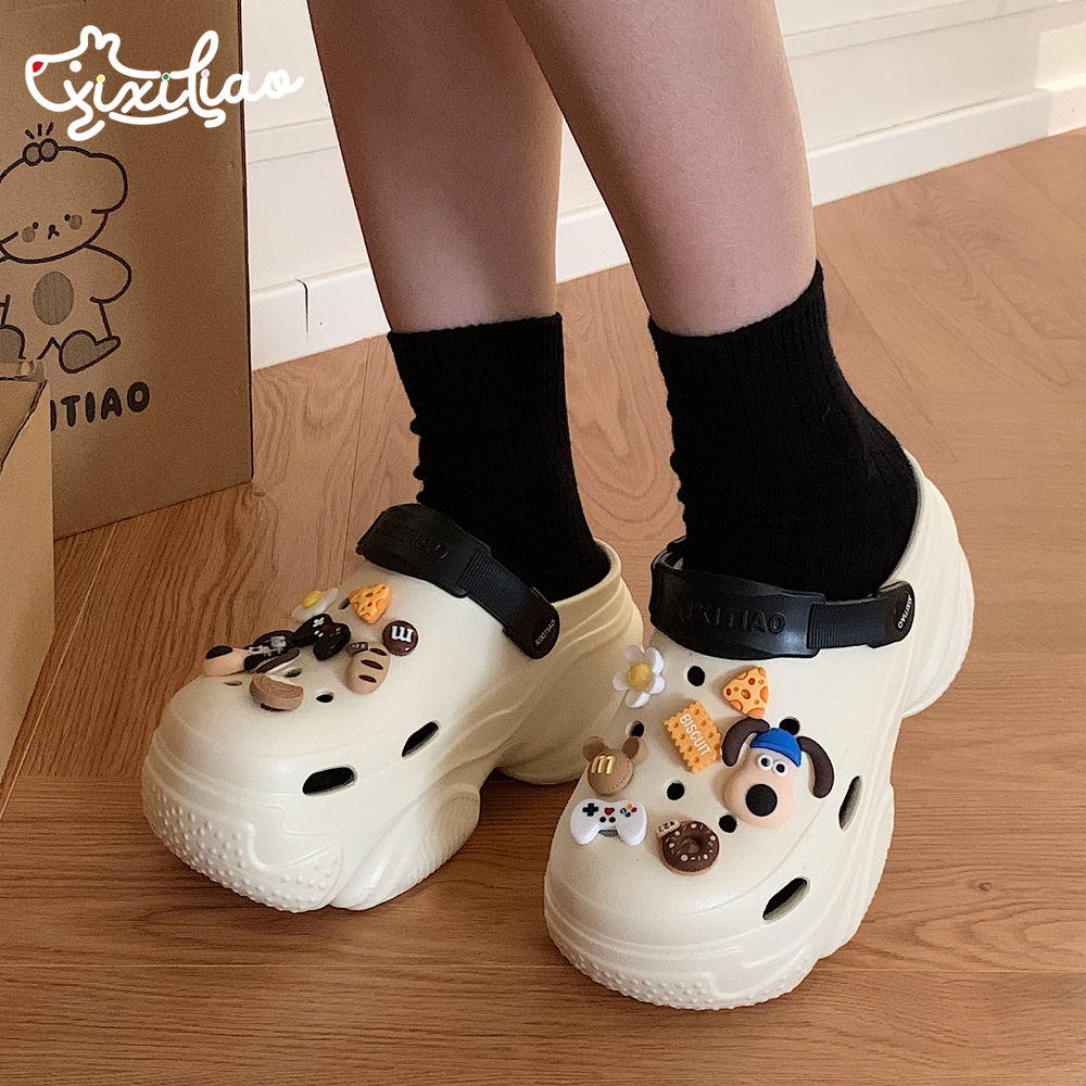 细细条可爱狗狗增高厚底洞洞鞋