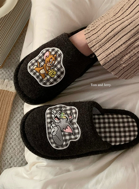 趣味汤姆猫杰利鼠棉拖鞋男女正版猫和老鼠情侣休闲家居地板鞋冬