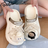 细细条 可爱黑白煤球洞洞鞋 软厚底防滑百搭女士户外凉拖鞋 夏个性