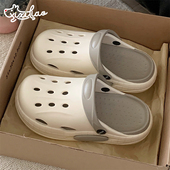 细细条 男女 休闲街头风软底洞洞鞋 户外时尚 ins潮拼色亲子凉拖夏季