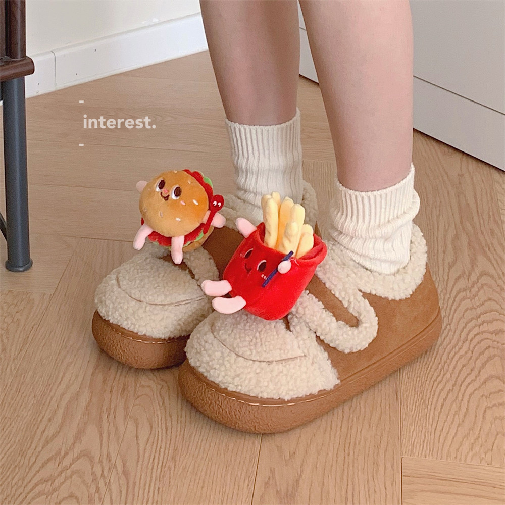 细细条 2025冬季新款汉堡薯条棉鞋女创意羊羔毛魔术贴亲子勃肯鞋,女鞋,乐福鞋（豆豆鞋）,淘宝优惠券,粉丝福利购,淘宝优惠卷