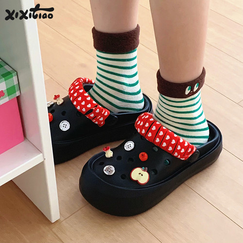 细细条夏天多巴胺红苹果洞洞鞋