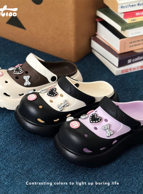 细细条 甜酷少女心洞洞鞋紫色时尚lo鞋夏季外穿防滑厚底EVA凉拖鞋