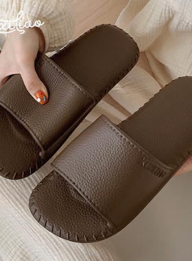 细细条 复古皮纹休闲居家拖鞋男女夏季防滑轻便软平底情侣凉拖鞋