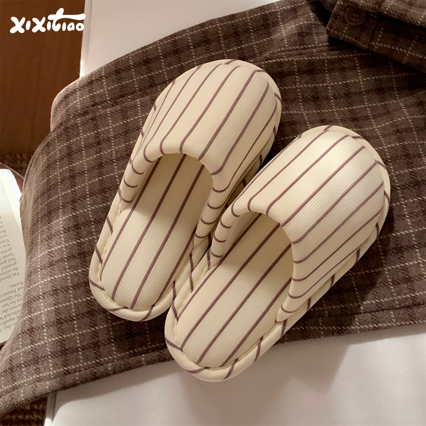 细细条新款条纹地板鞋男女