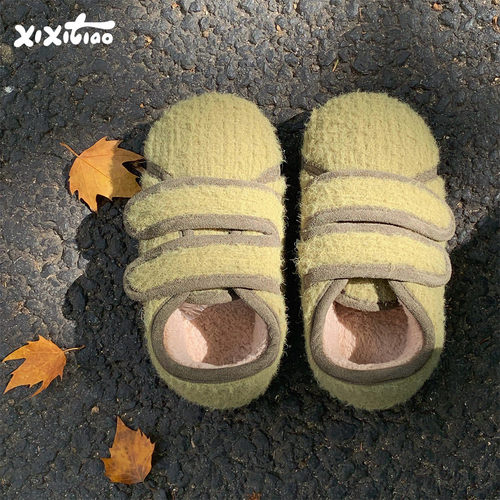 细细条亲子外穿魔术贴毛毛鞋