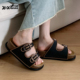女夏沙滩防滑外穿休闲增高凉拖鞋 ins潮拼色双方扣拖鞋 韩版 细细条