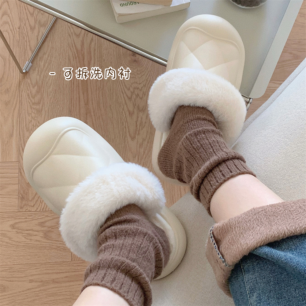 细细条保暖时尚毛绒菱格棉拖鞋