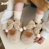 细细条 女 室外豆豆鞋 少女心毛毛单鞋 舒适保暖可爱蝴蝶结小熊冬季