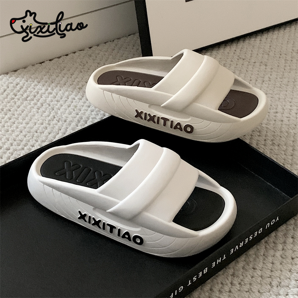 细细条潮酷拼色街头风情侣拖鞋