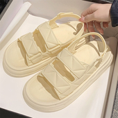平底一字凉鞋 女夏季 时尚 细细条 休闲百搭踩屎感防滑软厚底罗马鞋