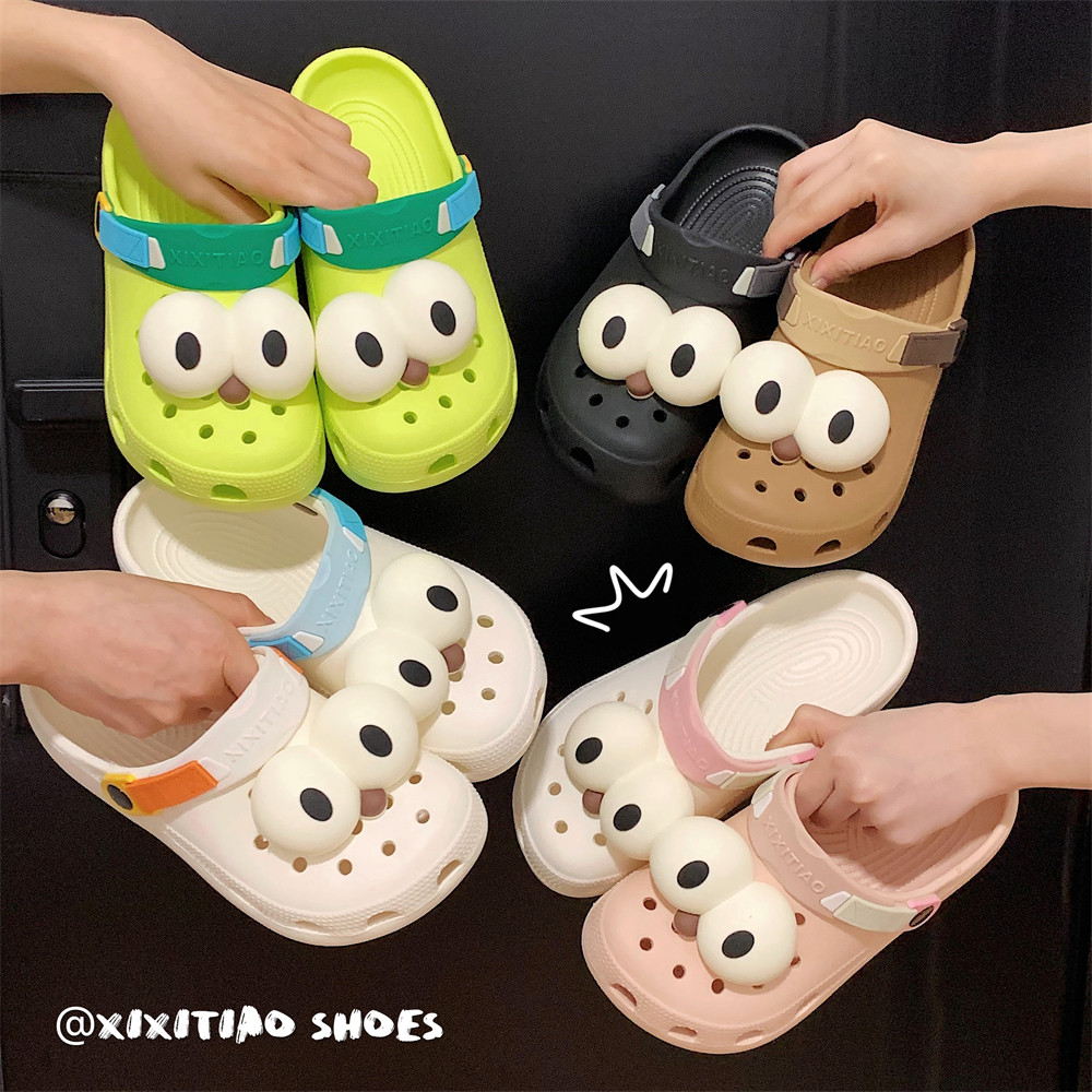 细细条 搞怪个性ins潮情侣洞洞鞋夏季休闲外穿海边沙滩凉拖鞋男女