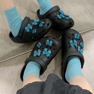 细细条 EVA防臭足弓防滑户外穿包头凉拖女夏 韩系甜美蝴蝶结洞洞鞋