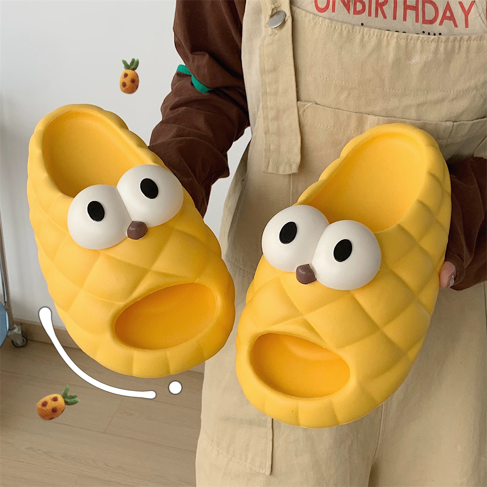 细细条可爱趣味大眼睛面包拖鞋