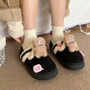 细细条 冬季 亲子可爱小熊勃肯鞋 女 室内外穿保暖防滑全包跟棉拖鞋
