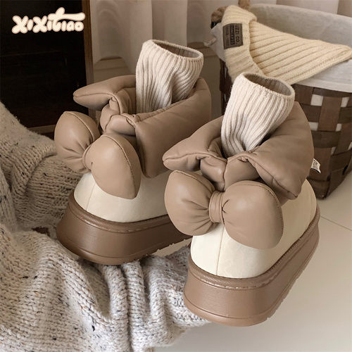 细细条网红少女心蝴蝶结雪地靴