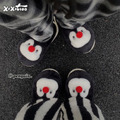 细细条 可爱情侣毛毛鞋 软萌企鹅棉拖鞋 男女卧室家用保暖防滑冬季