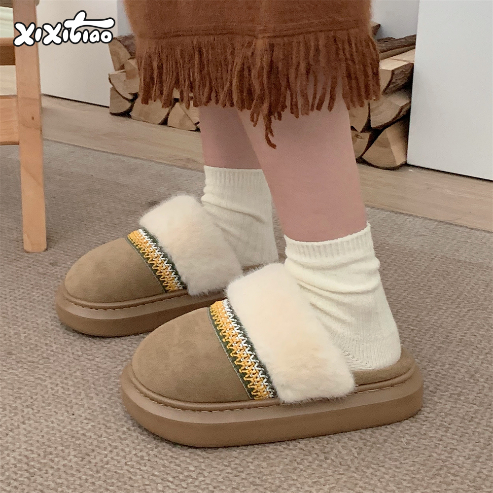 细细条复古撞色民族风棉拖鞋