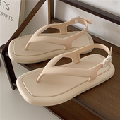 细细条 外穿海边百搭防滑方头凉鞋 韩系小众低跟夹趾罗马鞋 女夏季