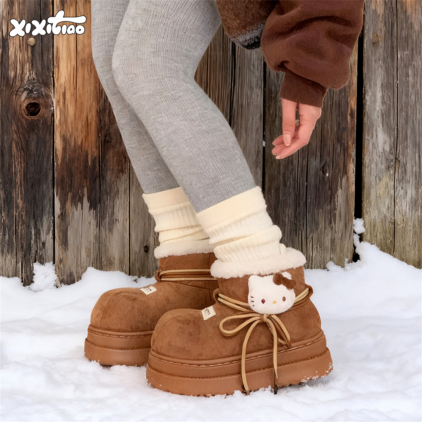 细细条网红HelloKitty雪地靴女