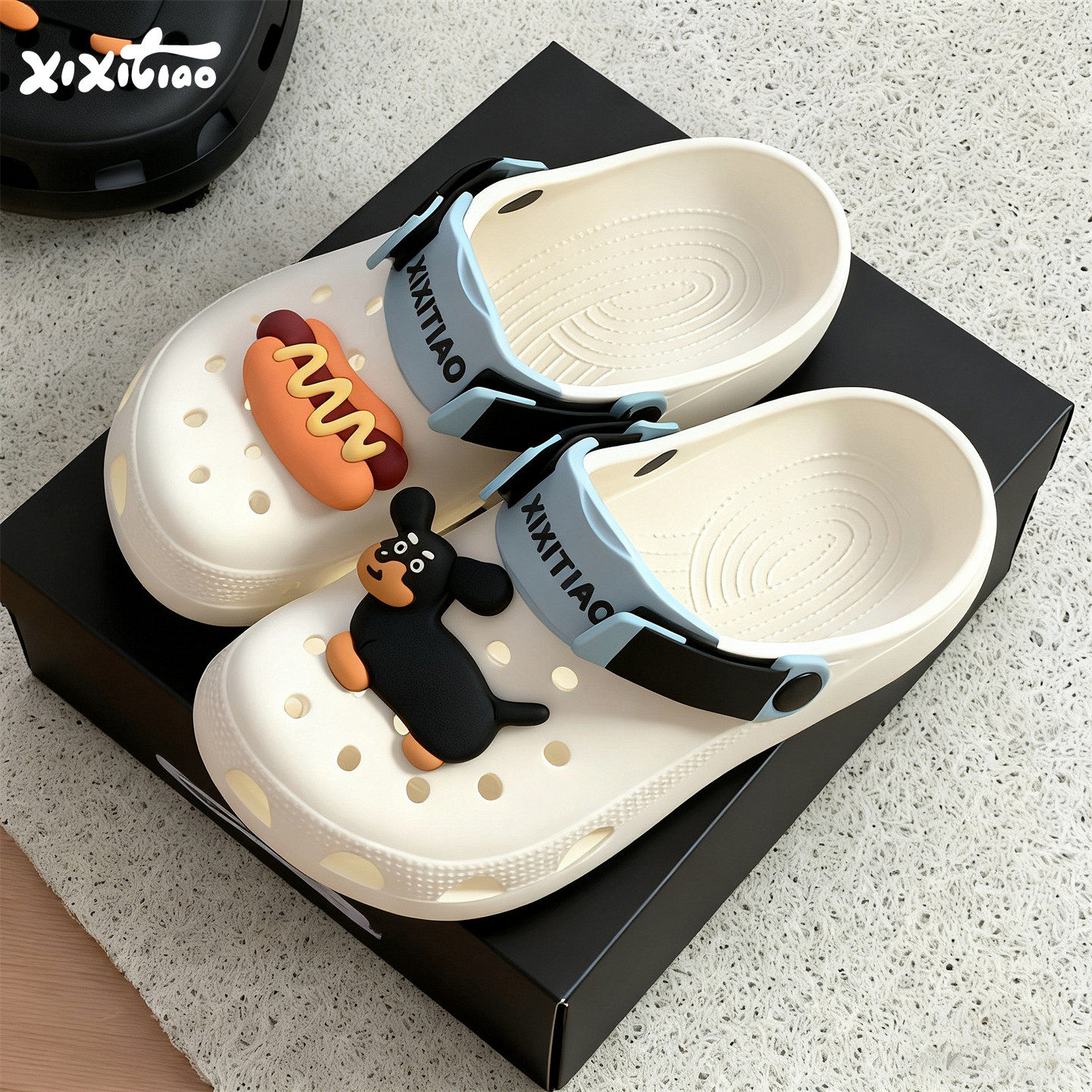 细细条 儿童eva个性狗狗洞洞鞋外穿夏季防滑软底亲子沙滩凉拖男女