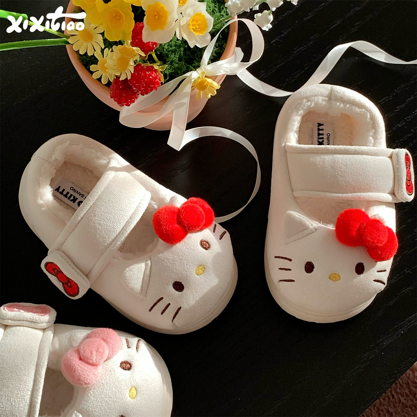 细细条 儿童玛丽珍棉鞋亲子正版HelloKitty猫防滑女宝宝棉拖鞋冬,童鞋/婴儿鞋/亲子鞋,棉鞋,淘宝优惠券,粉丝福利购,淘宝优惠卷