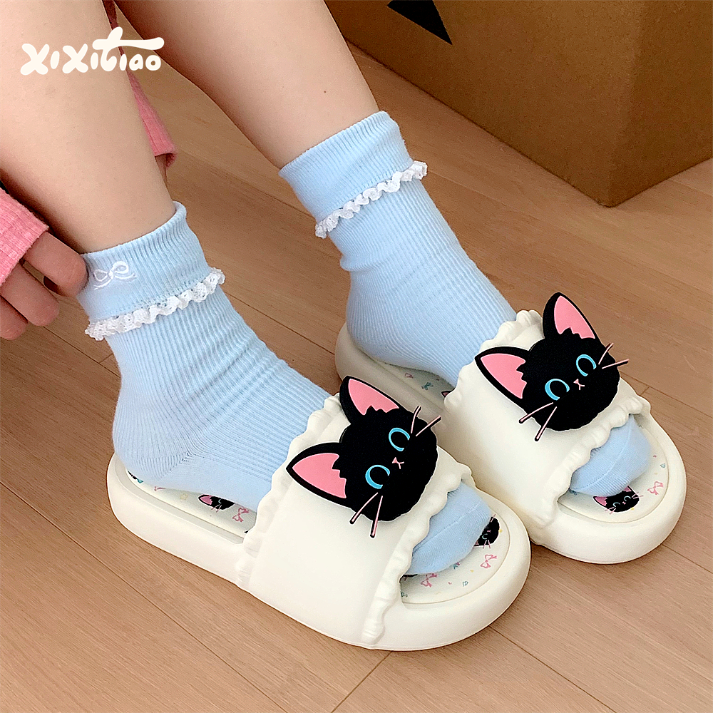 细细条学生个性趣味小猫凉拖鞋