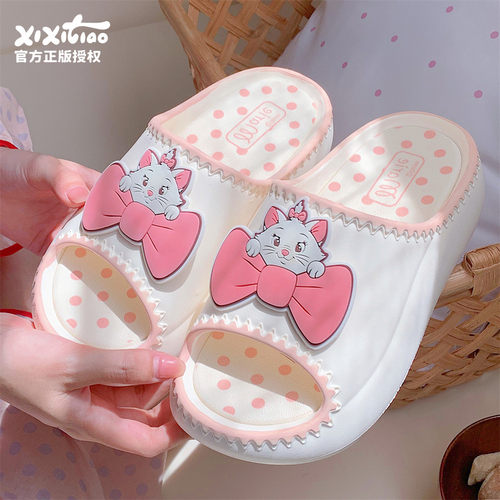 细细条卡通可爱蝴蝶结防滑凉拖鞋