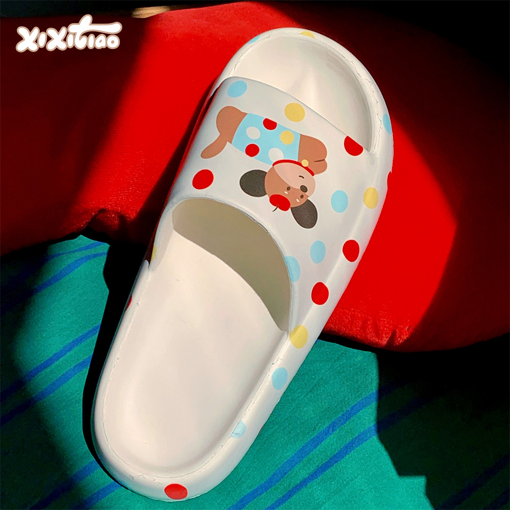 细细条趣味彩点小狗浴室凉拖鞋