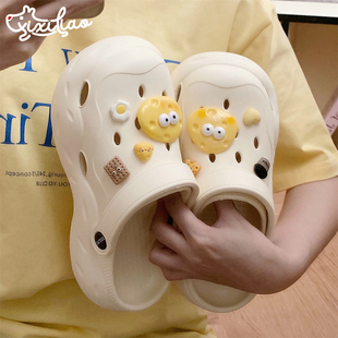 趣味包头外穿凉拖鞋 细细条 时尚 女eva软底学生夏季 芝士奶酪洞洞鞋