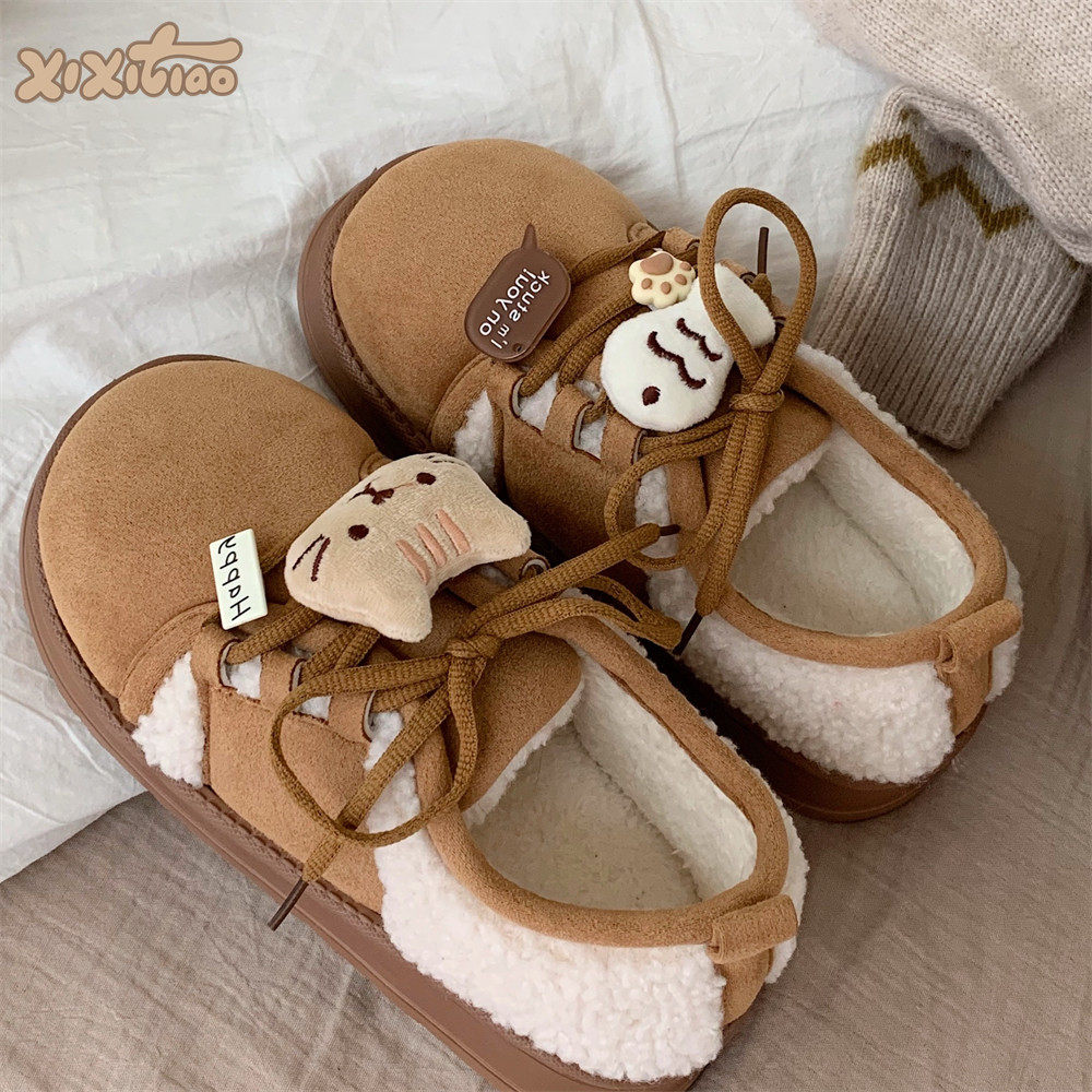 细细条可爱小猫小鱼外穿棉鞋