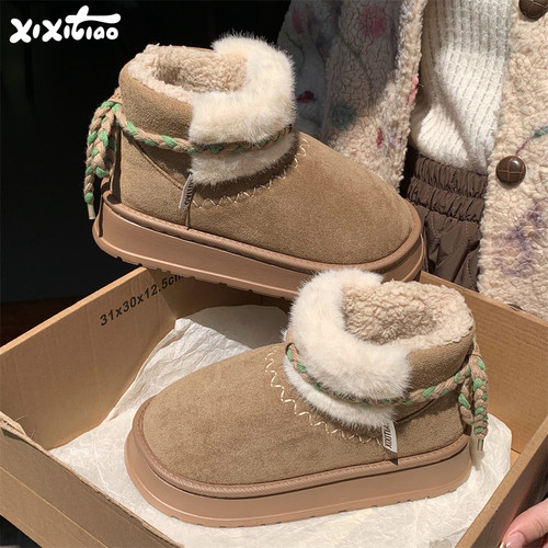 细细条百搭加绒时尚民族风雪地靴