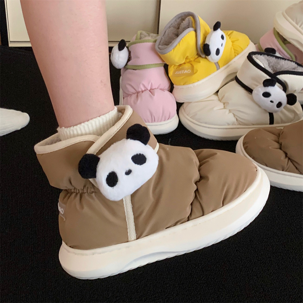 细细条 时尚魔术贴百搭厚底防水雪地靴男女冬季可爱熊猫情侣棉鞋,女鞋,时尚雪地靴,淘宝优惠券,粉丝福利购,淘宝优惠卷