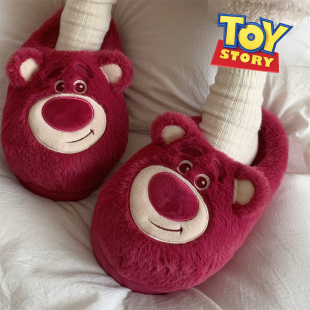 居家玩具总动员可爱草莓熊棉拖鞋 细细条 情侣时尚 男女冬季 毛毛鞋