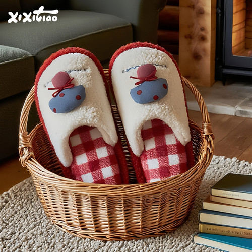 细细条学生撞色小蘑菇毛毛鞋