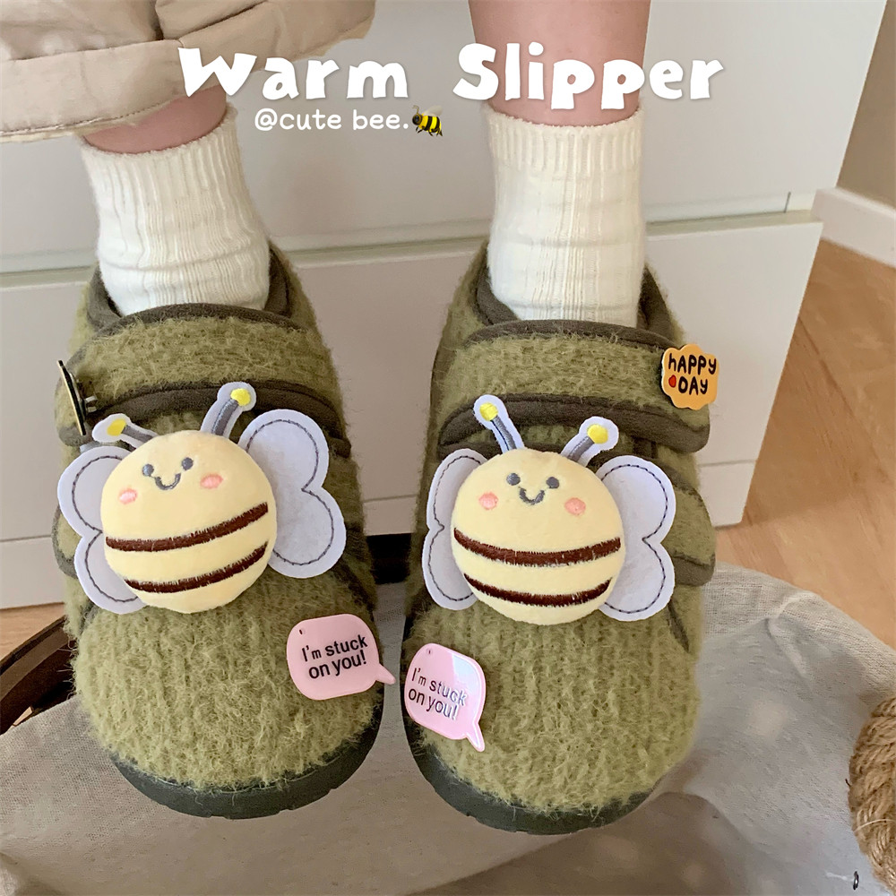细细条 ins立体小蜜蜂豆豆鞋休闲防滑秋冬新款可爱魔术贴毛毛鞋女,女鞋,棉鞋,淘宝优惠券,粉丝福利购,淘宝优惠卷