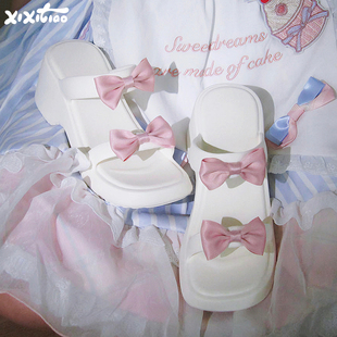 细细条 甜美蝴蝶结lolita鞋 女增高8cm百搭夏季 仙女风双带凉拖鞋