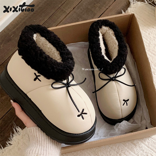 细细条网红蝴蝶结户外雪地靴