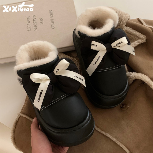细细条时尚高级感蝴蝶结雪地靴女