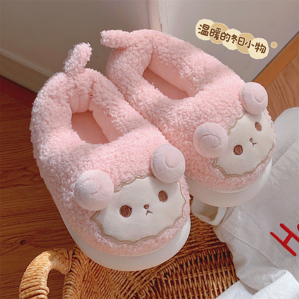 细细条可爱小羊保暖亲子棉拖鞋